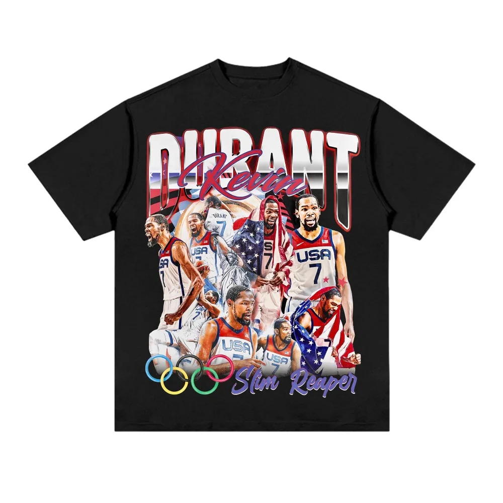 Kevin Durant Print Cotton T Shirt Vintage Short Sleeve Sports Basketball Fans Training Tees Summer Tops Men's Women's Cotton Tee