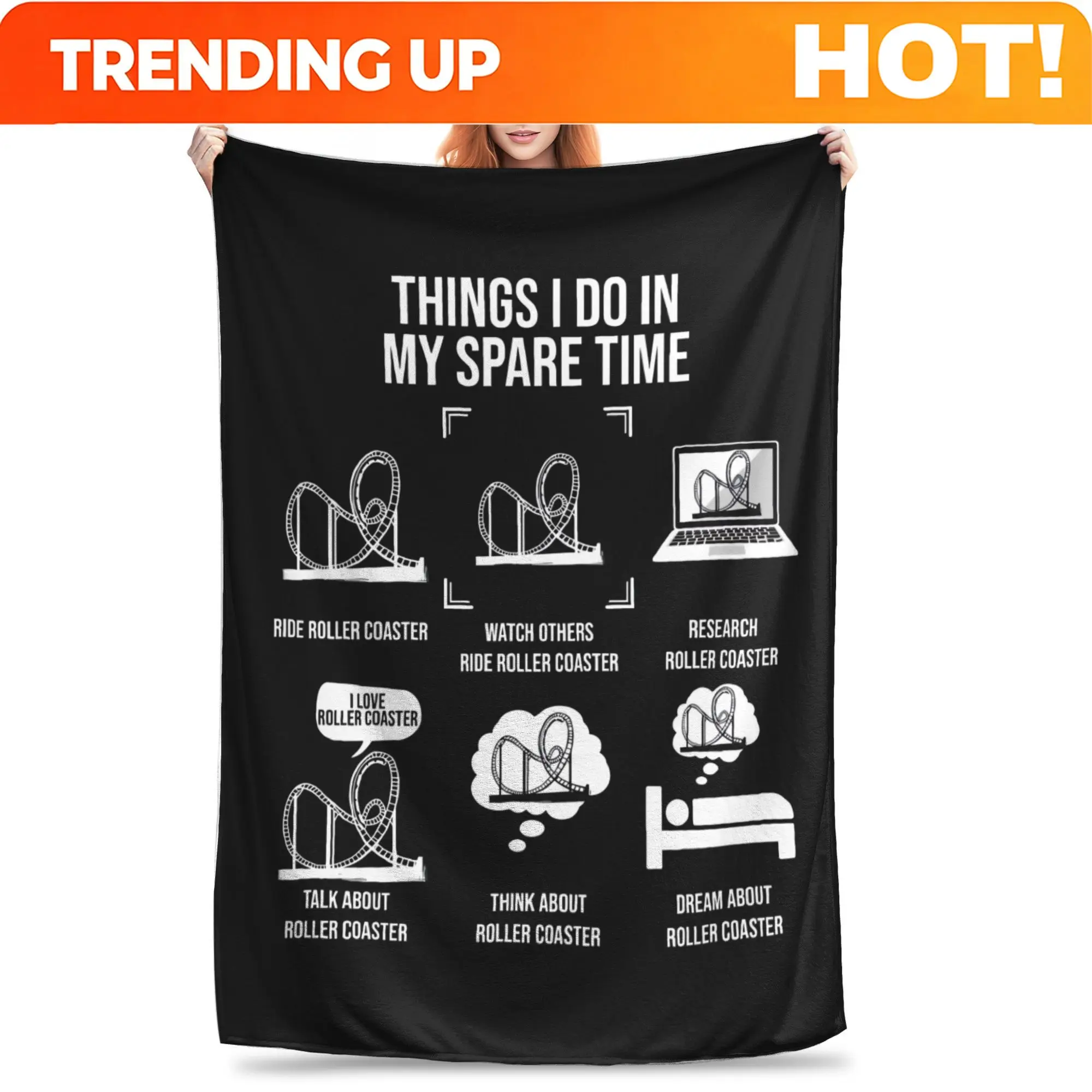 Customize Activities I Enjoy During My Free Time, Roller Coaster Enthusiast Soft Blanket for Afternoon Rest, Comfortable Couch D