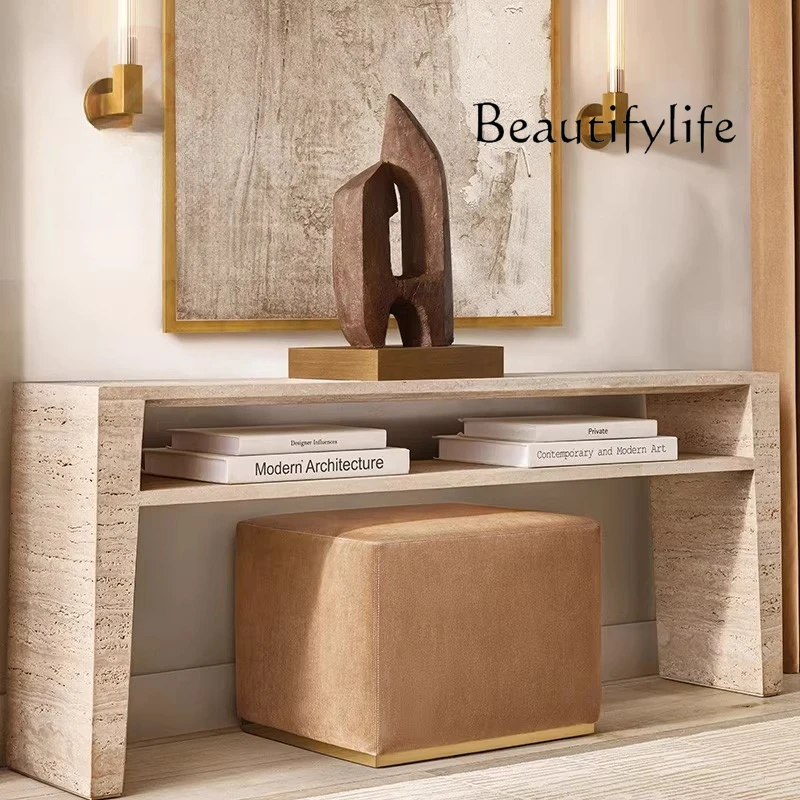 

Natural cave stone table hall table Light luxury entrance cabinet Italian minimalist entrance table Entrance