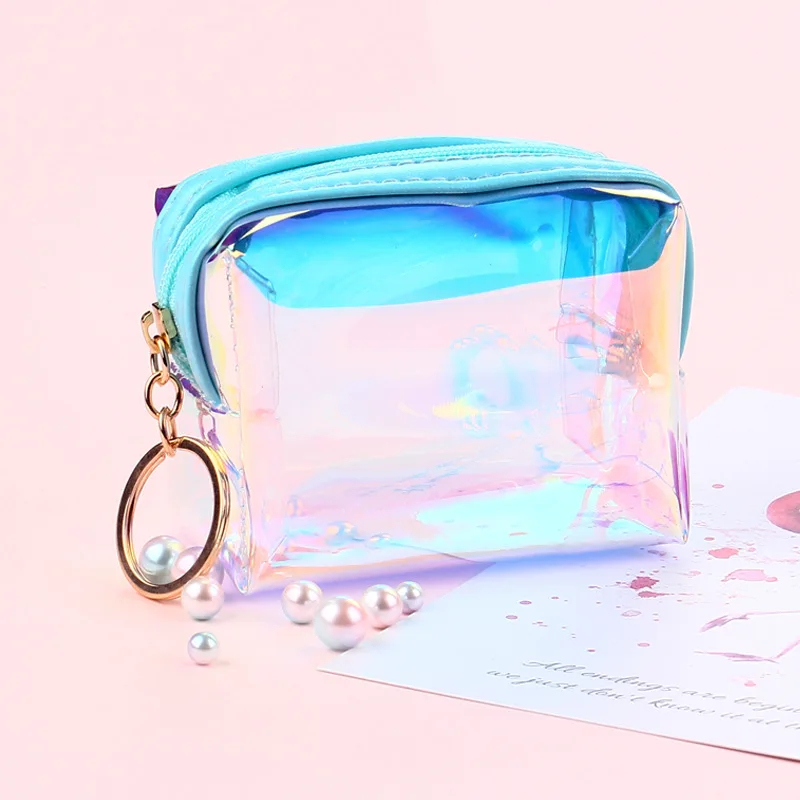 Estuche de maquillaje transparente de PVC para mujer, bolsa organizadora de belleza láser, Mini bolsa de gelatina para mujer, bolsa de cosméticos