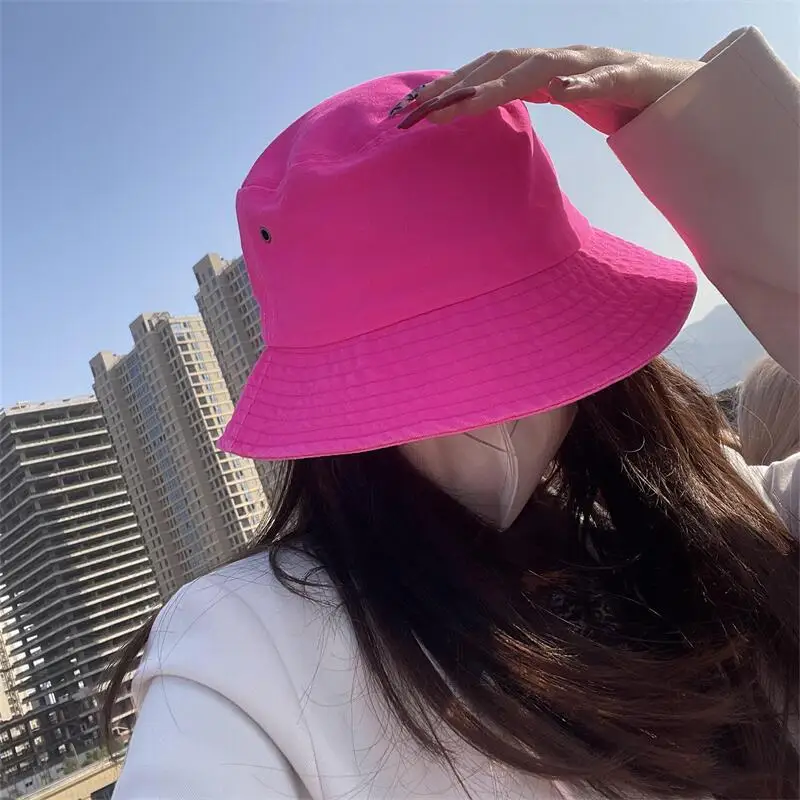 Fluorescent Bucket Hat Women Summer Hat Men Green Sunscreen Shade Street Wash Basin Panama Hat Men\'s Caps