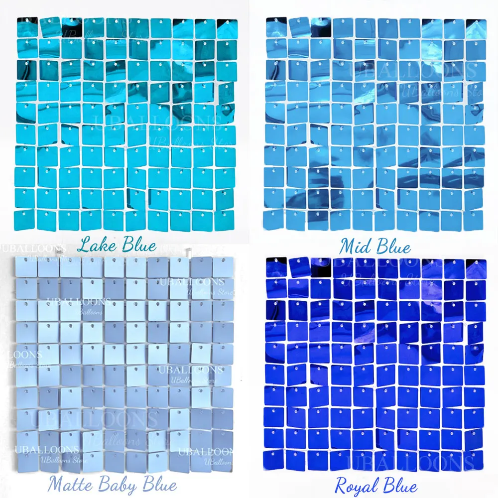 12/18/24pcs Blue Shimmer Panels Glitter Royal Light Blue Wall Backdrop Panel for Sea Ocean Themed Birthday Wedding Party Decor