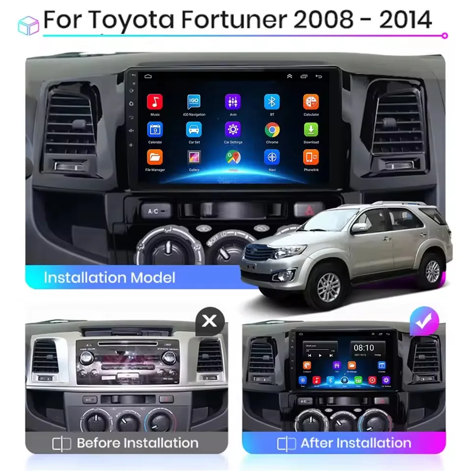 Android 15 Car Radio For Toyota Fortuner Hilux AT MT 2007 2008 2009 - 2012 2014 2015 Multimedia Video Player GPS Navigation DSP