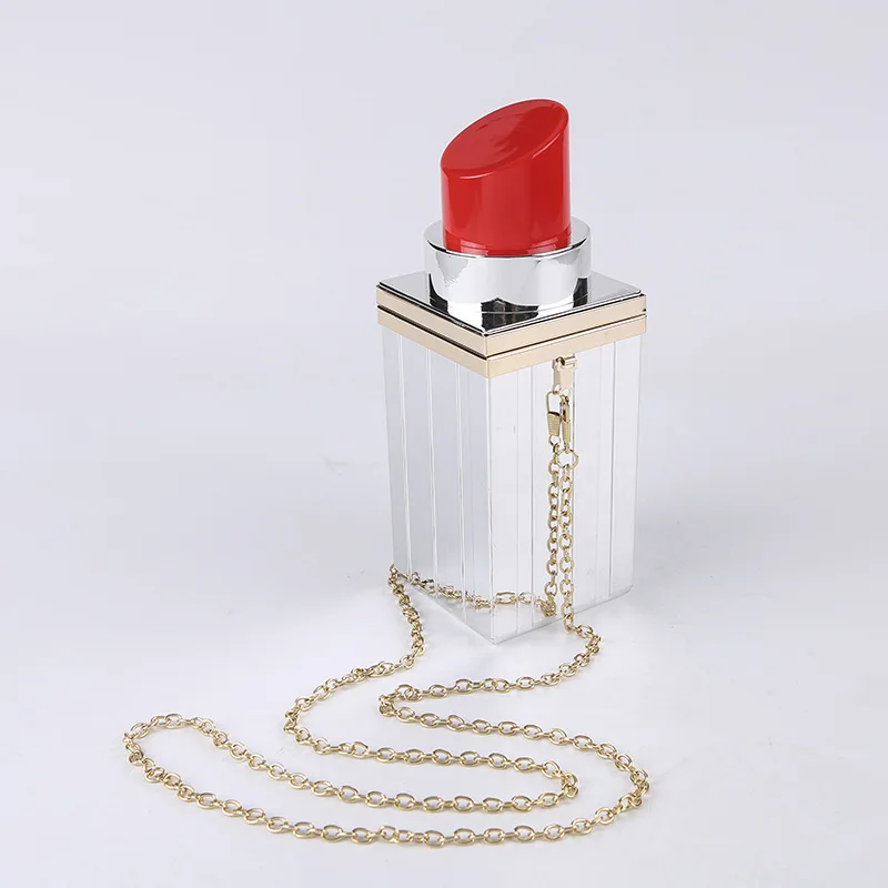 Fun Acrylic Lipstick Shaped Chain Shoulder Bag for Women Funky Purses and Handbags Party Clutch Female Wedding Evening Bag 2022