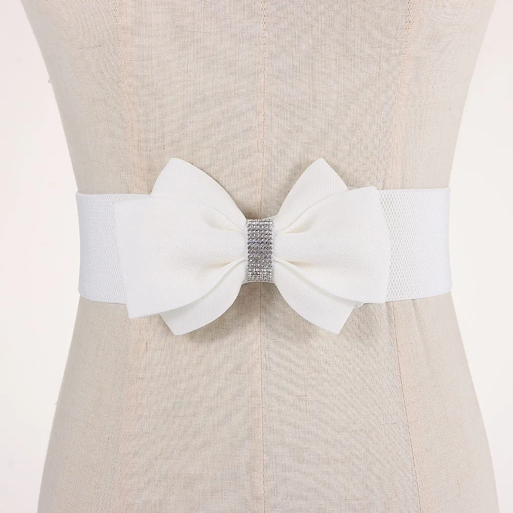 مشبك مزخرف قابل للتعديل للنساء حزام عريض مرن مقاس كبير بلون سادة مع حزام خصر مرن على شكل فيونكة لفستان الجينز #3