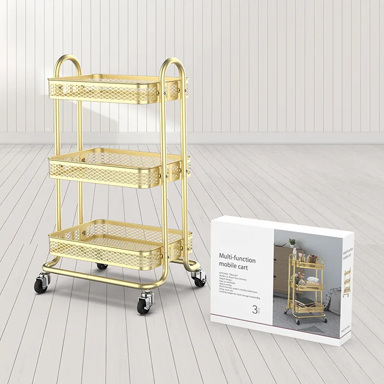 Multi-functional Floor-type Multi-storey Shelf Kitchen Mobile Storage Rack Metal Wheeled Trolley