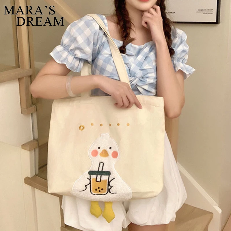 Mara-bolso de lona Dream para mujer, bolso de mano, bolso de diseñador de moda, patrón de pato bordado, bolsos de hombro ecológicos