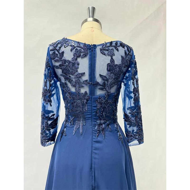 Vestidos para madre del novio con apliques de lentejuelas para mujer con manga y cuello en V, vestidos de gasa para madre de la novia
