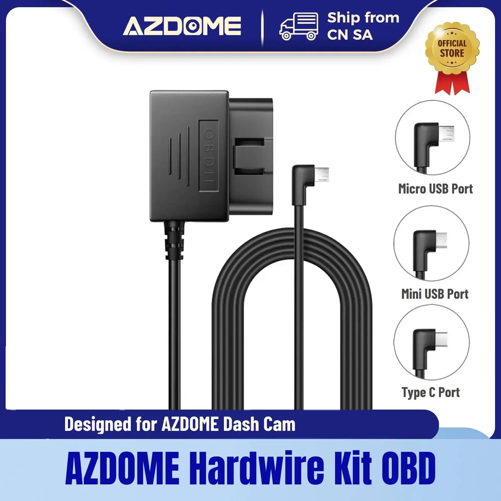 AZDOME Hardwire Kit OBD for AZDOME M550 M300S Dash Cam Parking Cable Micro USB Port/Mini USB Port/Type C Port 24H Parking Monito