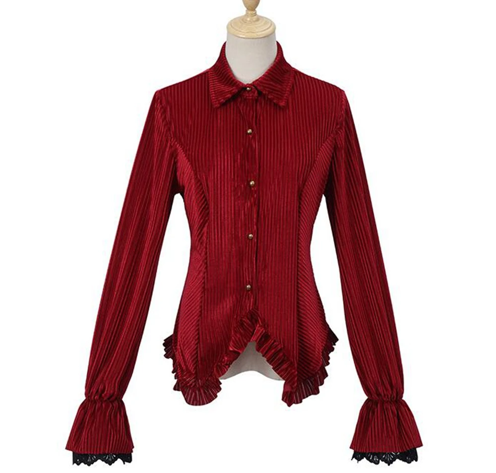 Gothic Women Striped Blouse Victorian Halloween Girl's Shirt