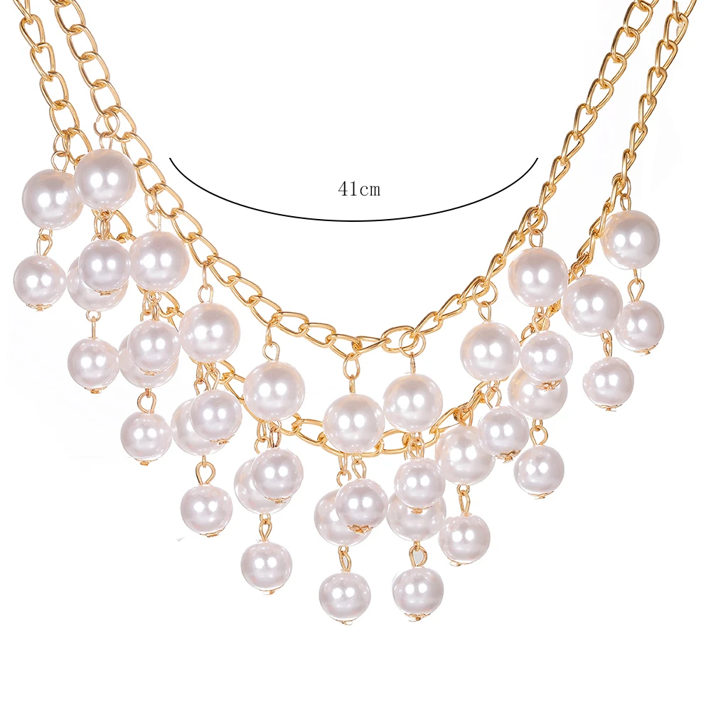 Adjustable Baroque Pearl Necklace Multi-Layer Gold Color Chain Vintage Light Luxury Gift for Women Teens ​
