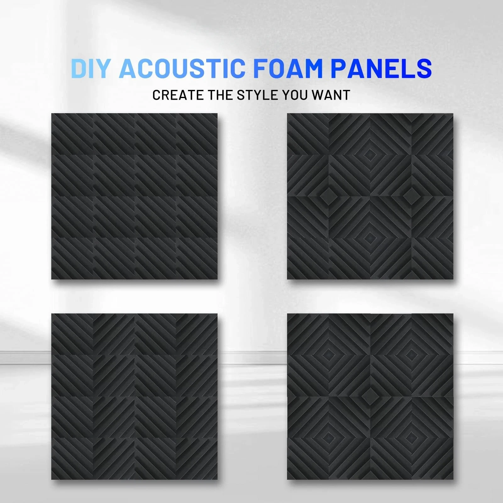 12Pcs 30x30x2.5cm Acoustic Foam Panels DIY Splicing Sound Absorbing Wall Pads Noise Reduction for Music Studio Bedroom Recording