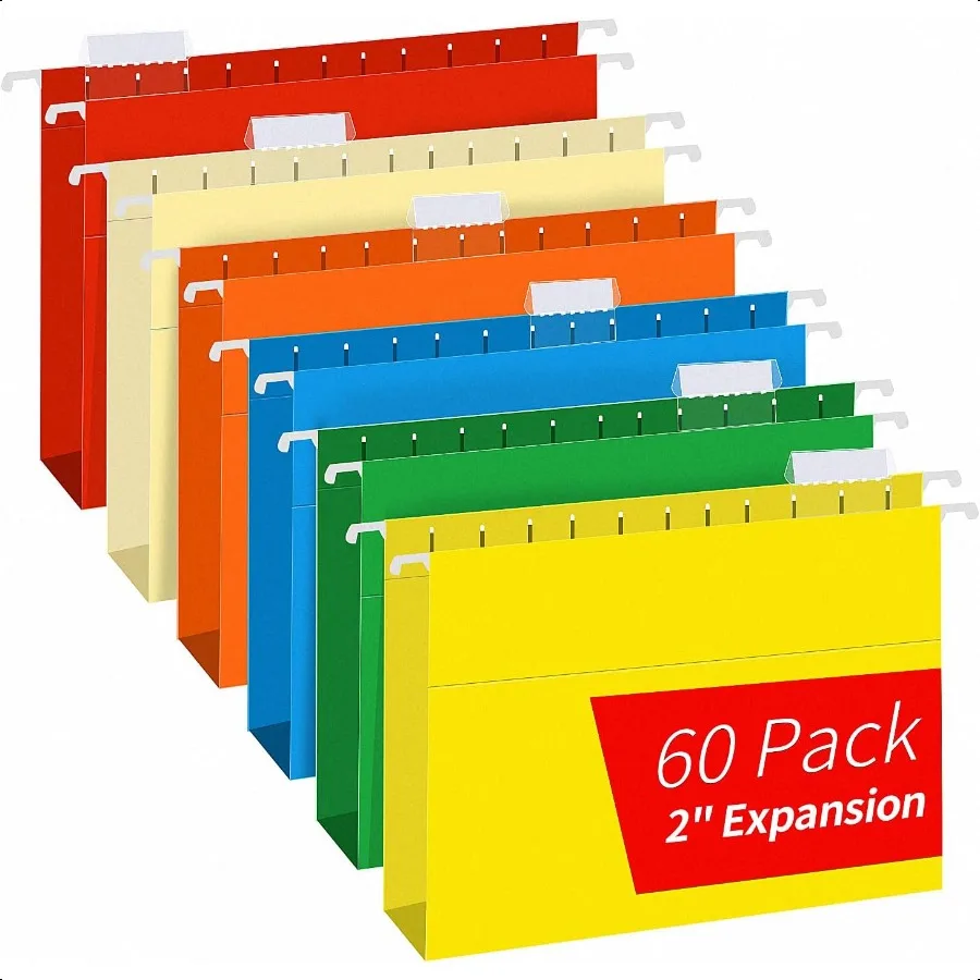 

Extra Capacity Hanging File Folders 60 Pack Letter Size Reinforced Hanging Folders with Heavy Duty 2 Inch Expansion for Bulky F