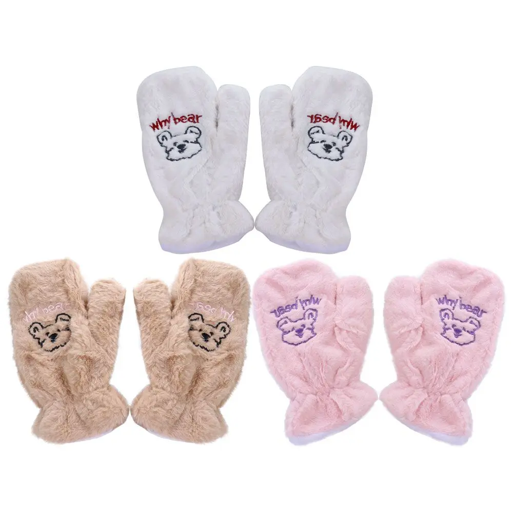 Winter Cute Thicken Cartoon Girls Plush Gloves Warm Mittens Bear Gloves Full Finger