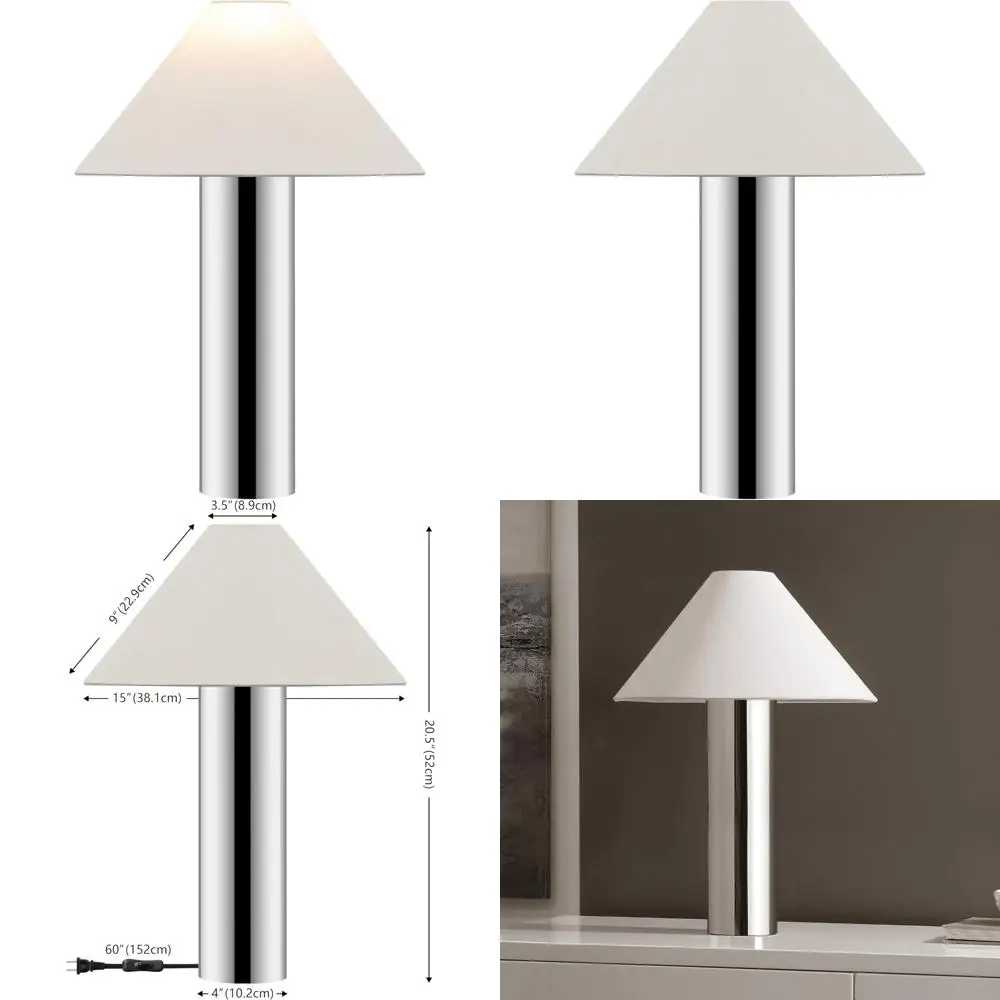 Lámpara de mesa LED de 21 pulgadas de metal cromado y blanco, diseño moderno con bombilla incluida, iluminación duradera para decoración del hogar