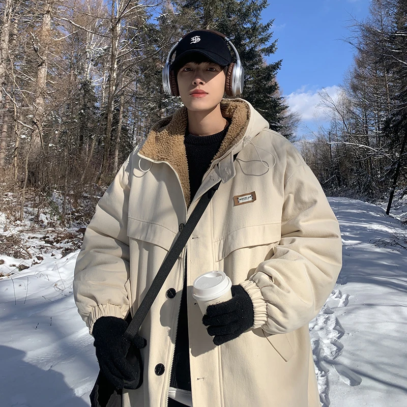 

Lamb Fur Lined Thiened Winter Jaet for Men Casual Workwear Hooded Cotton Coat Warm Youthful Sle Pure Online S