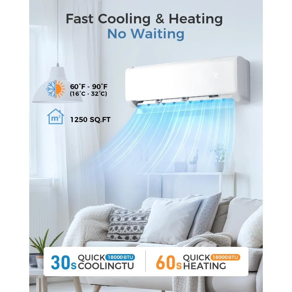 

18000 BTU Mini Split AC/Heating System 20 SEER2 230V Customized Air Conditioner for Cooling Heating Rooms up to 1250 Sq.Ft