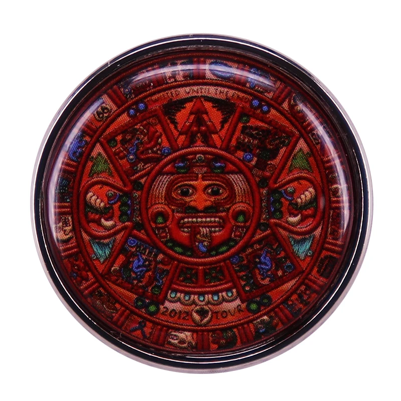 Insignia de botón de piedra de calendario azteca Mexica, broche de sistema cronológico, alfileres de solapa de Metal