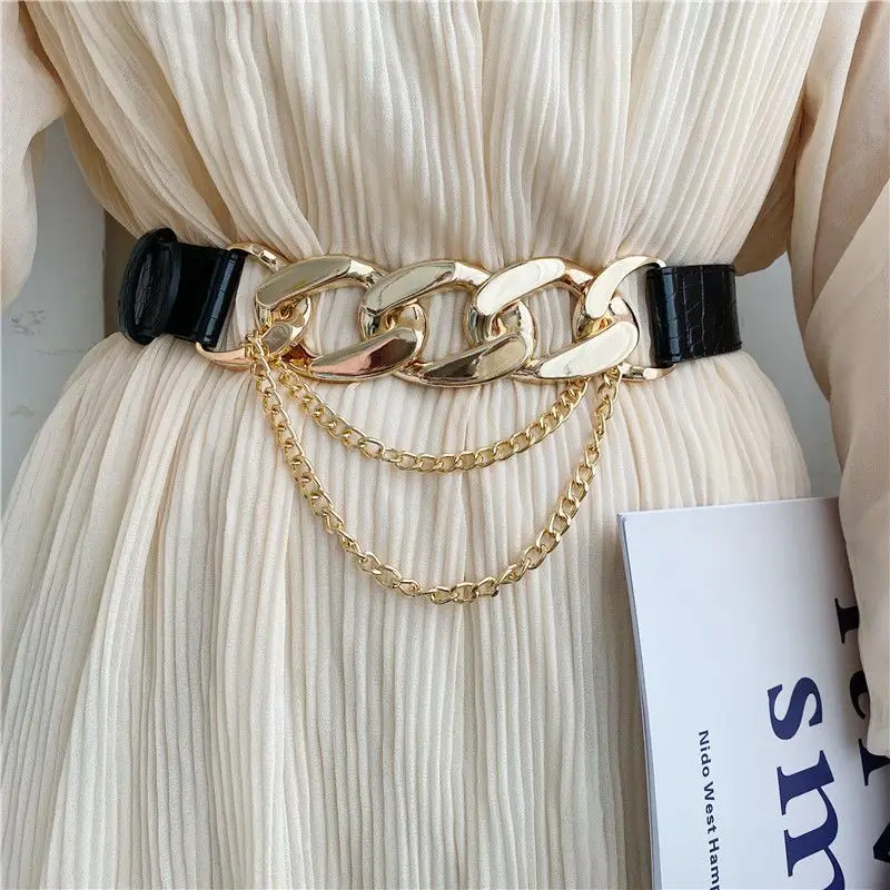 

Ремень с тиснением под крокодила 2025 года — женский пояс-цепочка в стиле панк, широкий готический ремень, дизайнерский ремень для пальто и свитеров