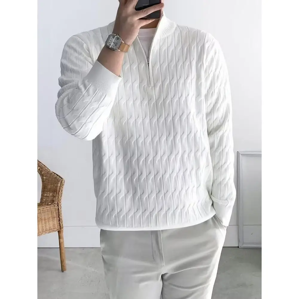 

High Ne Zipper Knitted Sweater Men's Casual Sle Long Sve Overhead White Outerwear Faionable Versatile Comfortable