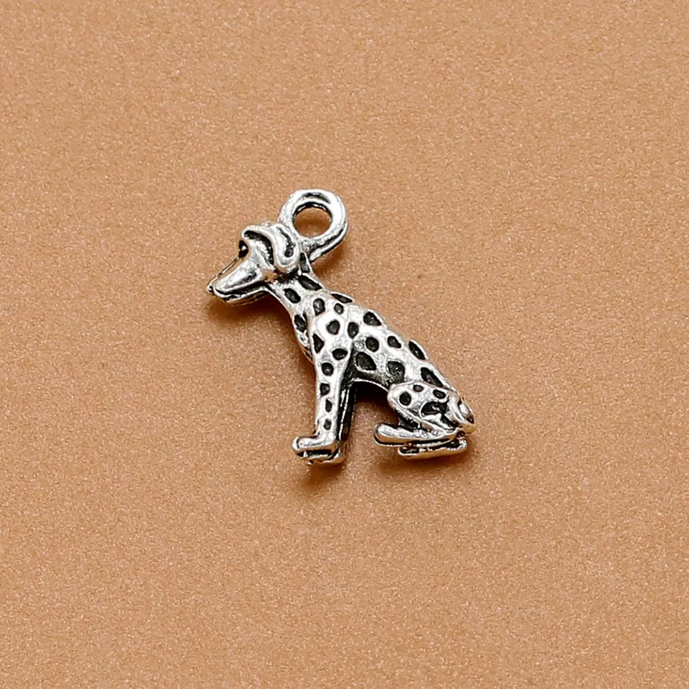 

20 шт. подвесок-шармов из сплава в виде пятнистых собак, серебристые, для изготовления ожерелий, браслетов, ювелирных изделий, аксессуары для рукоделия, подвески-шармы из сплава