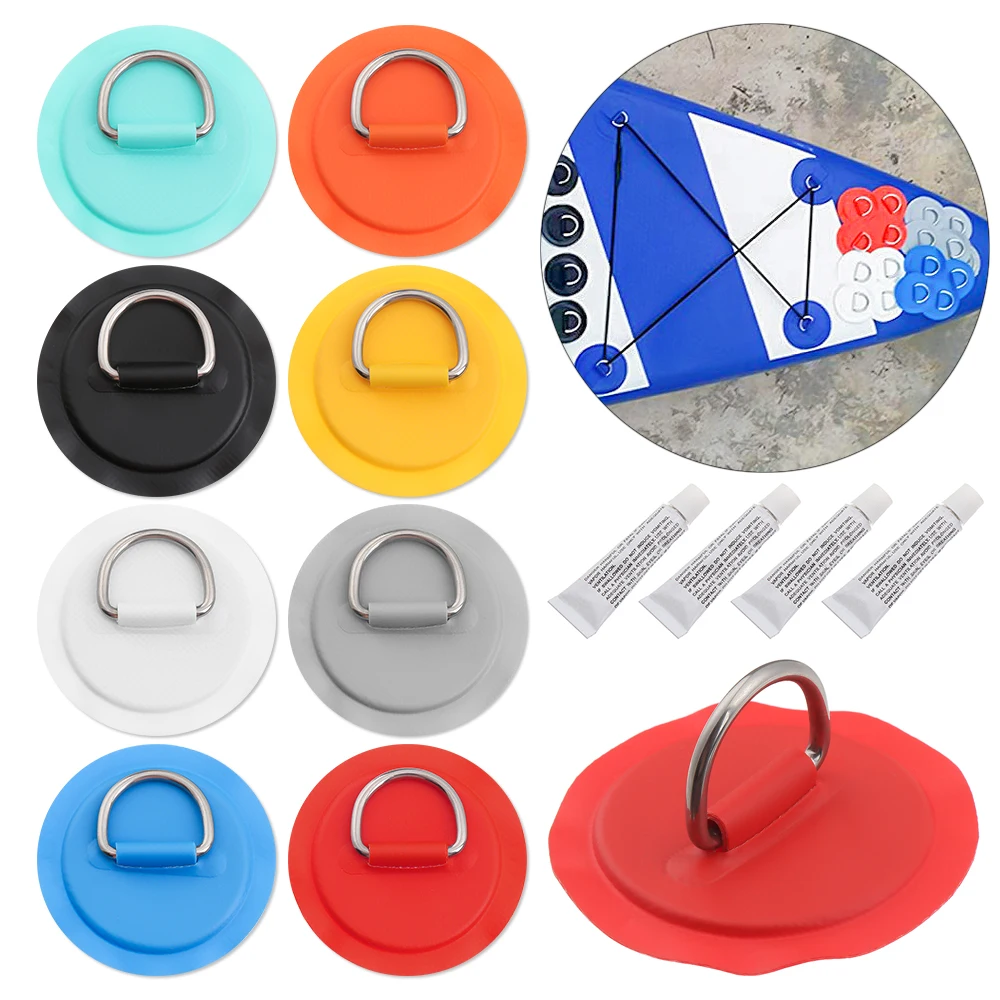 1PC Surfboard Dinghy Boat PVC Patch With Stainless Steel D Ring Deck Rigging Sup Round Ring Pad 5M Elastic Bungee Rope Kit