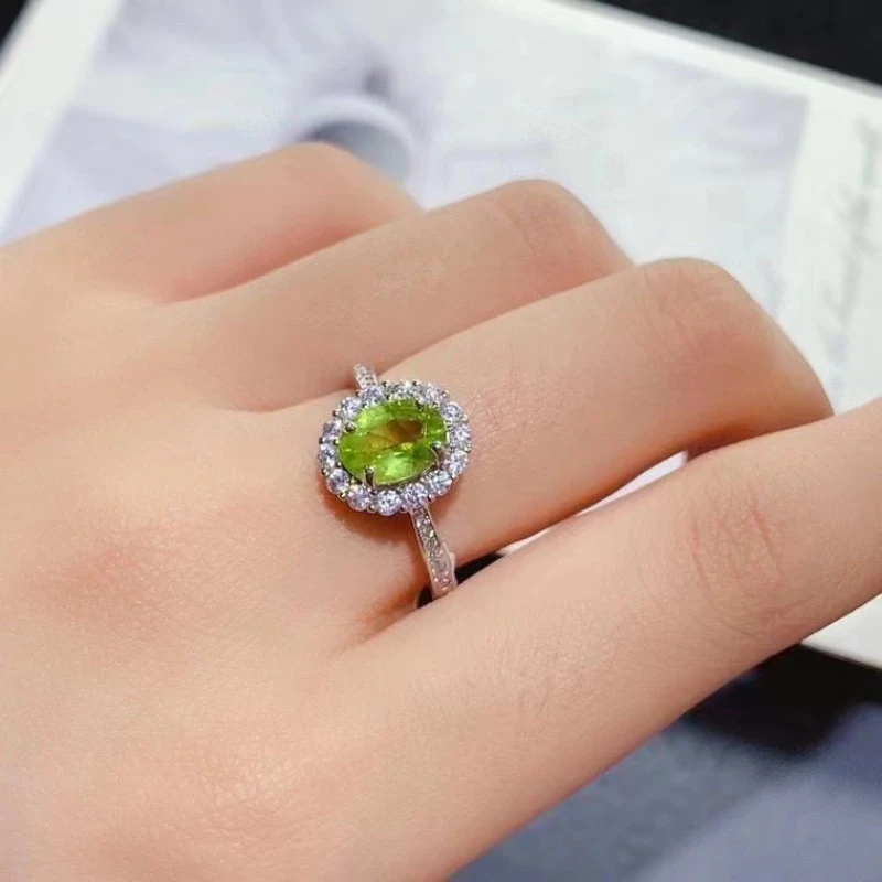 

Классическое кольцо из серебра 925 пробы с драгоценным камнем, кольцо с натуральным перидотом, 6 мм * 8 мм, 1 карат, класс VVS, ювелирные изделия с перидотом