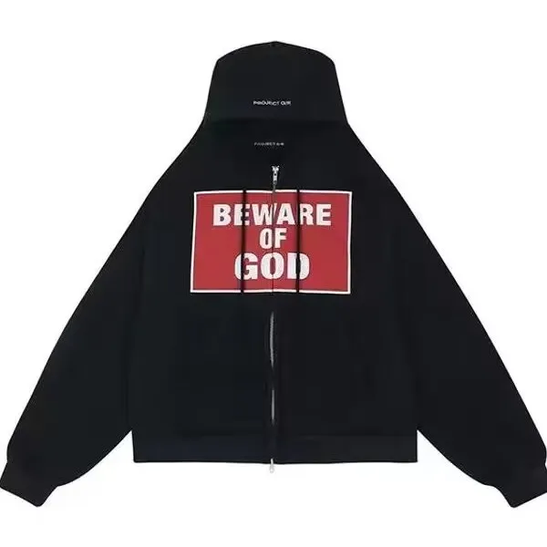 

Korean Sle Ailz Project Letter Print Slogan Waed Distred Zipper Hoodie Organic Cotton Loose Fit ex Casual Sweatirt