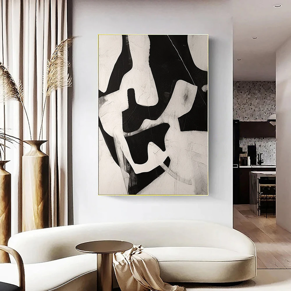 Hand Painted Oil Painting Contemporary Minimalism Abstract Paintings on Texture Canvas Black Gray and Beige Masterpieces Decor