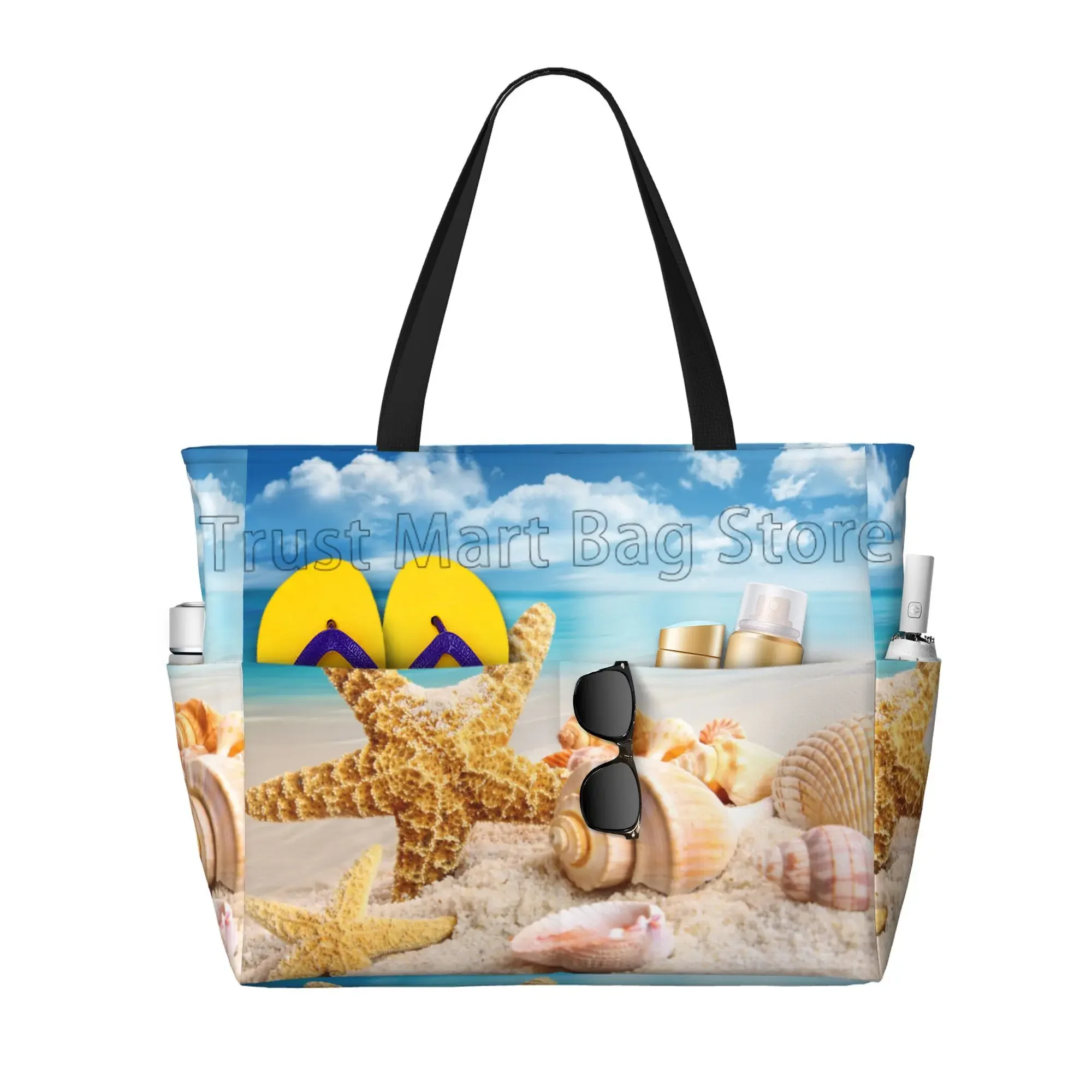방수 비치 가방 대형 여행 토트 백 해변에 불가사리 조개 숄더 백 여행 휴가 수영 체육관을위한 풀 가방