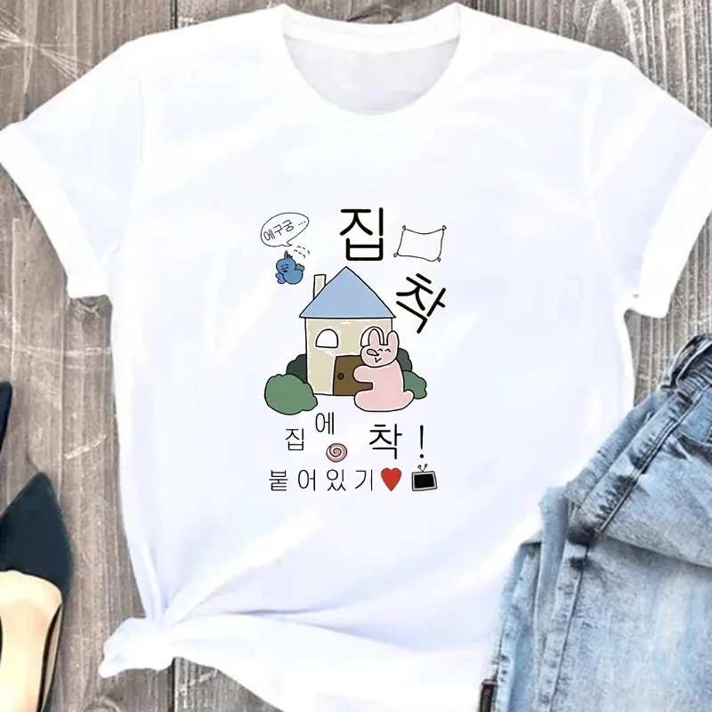 Summer Ladies' Cute Printed T-shirt Korean Style Y2K Street Style Parent-child Outfit Casual T-shirt Women Clothes