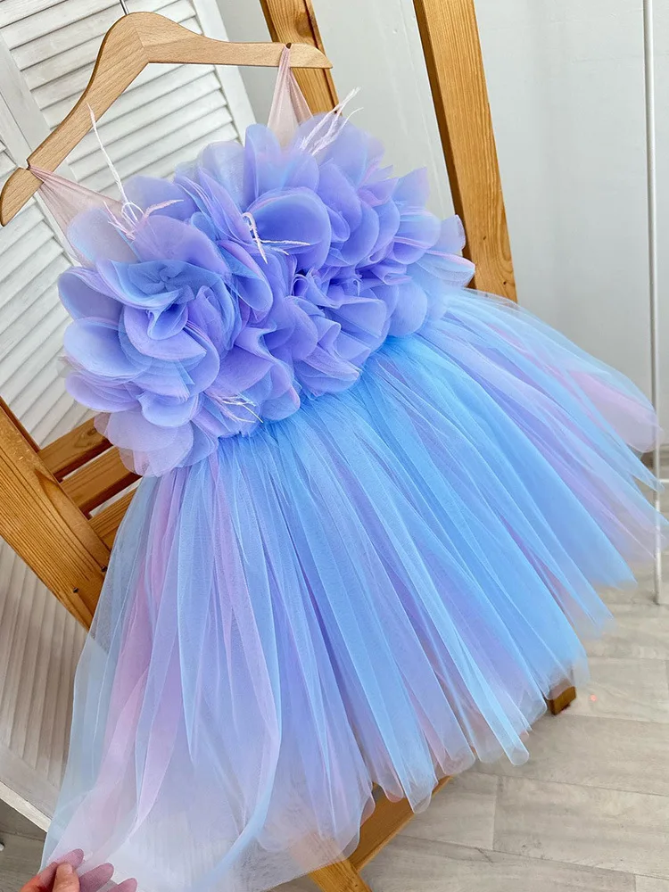 Baby Girls Dresses 2024 New Girls Dresses For Children\'s Feather Lace Baby Princess Tutu Dress Birthday Party Children\'s Wear