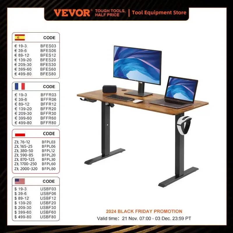 VEVOR Electric Standing Desk Height Adjustable Standing Desk W/ Dual Protecting System High Load Capacity Table for Home Office