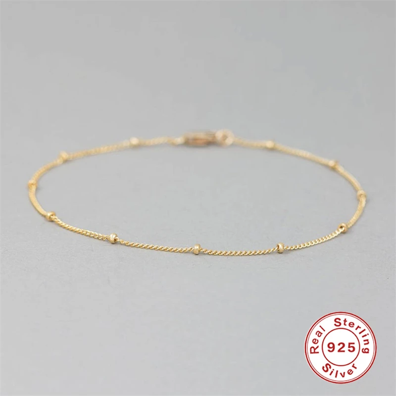 Aide 925 Sterling Silver Minimalist Small Beads Thin Chain Bracelets For Women Rose Red Gold Bracelet Party Jewelry Accessories