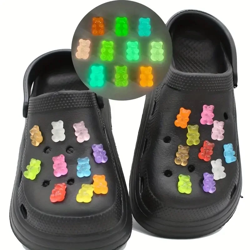 10/20pcs Glow-in-the-Dark Cute Bear Shoe Charms - Luminous DIY Shoe Decoration Accessories for Clogs