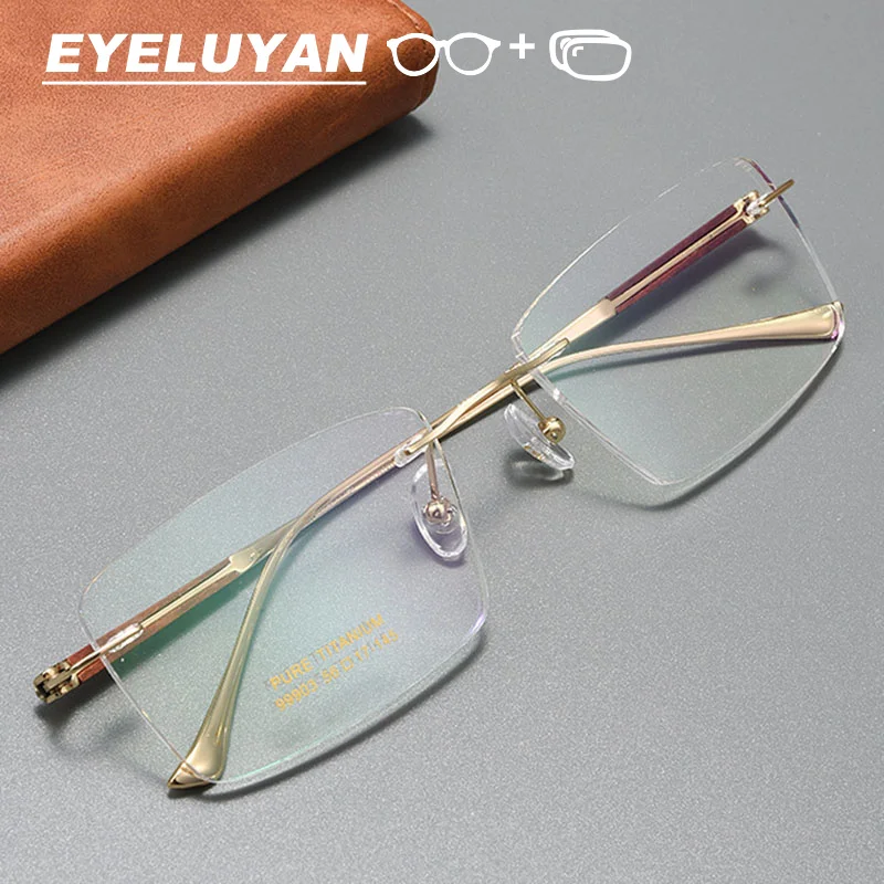 EYELUYAN Myopia Rimless Corrective Glasses High-quality Wood and Pure Titanium Frame Hyperopia Optical Prescription Eyeglasses - view 3