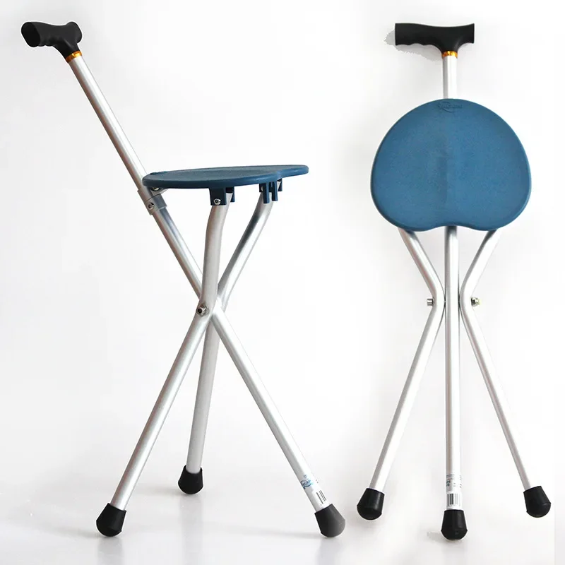 

Folding nordic walking stick seat crutch stool three legged canes for old people