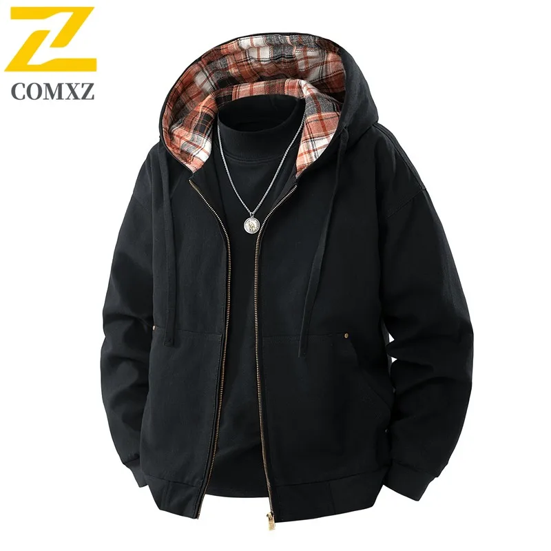 سترة COMXZ للرجال 2025 معاطف مريحة لتسلق الجبال في الهواء الطلق بلون سادة ملابس للتخييم مقاومة للرياح للربيع والخريف