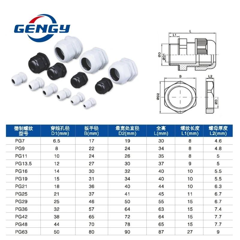 10 szt. Wodoodporny dławik wejścia kabla IP68 do 3-6.5mm PG7 9 11 PG13.5 16 19 PG21 25 29 białe czarny Nylon złącze z tworzywa sztucznego