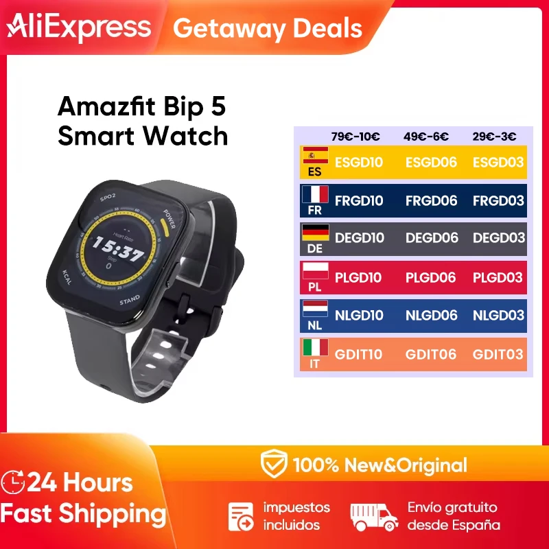 Amazfit-reloj inteligente Bip 5 para hombre y mujer, pulsera con pantalla de 1,91 ", más de 120 modos deportivos, control del ritmo cardíaco y del sueño, para teléfono android