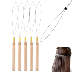 Herramientas para extensiones de cabello, gancho de tracción de aguja de bucle, enhebrador de agujas, herramienta de bucle para cuentas de microenlace de silicona, Micro anillo, 5 piezas