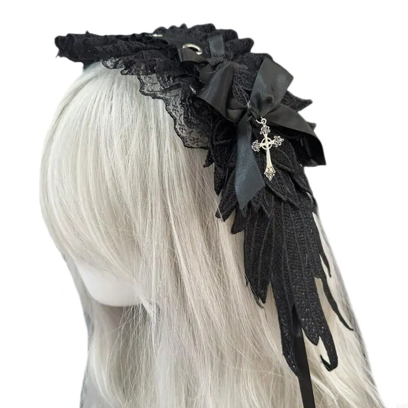 A52E Einzigartiges Flügel-Stirnband, bequemer Gothic-Punk-Kopfschmuck, stilvolles Haarband-Zubehör für alternative Modeliebhaber – Detail 4