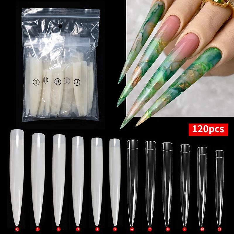 120Pcs 5Xl Extreme Long Stiletto Nails Full Cover Nails Artificial Acrylic False Nail Tips Press On Manicure Tool Accessories