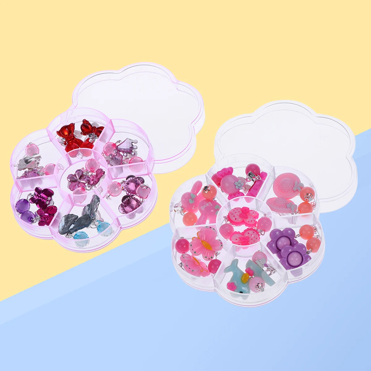 Caja organizadora con Clip para la oreja, pendientes de dibujos animados para niñas pequeñas, accesorios, regalo, juego de simulación, conjunto de joyería para fiesta