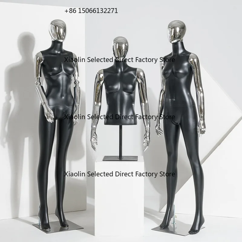 

Window Display Women Black Plastic Full Body Mannequins with Chrome Hand Movable Hand