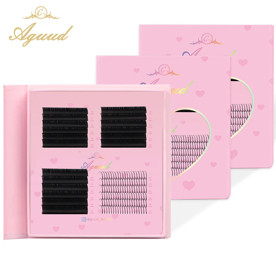 AGUUD 24 Rows Individual Wispy Spike Lash False Lash Extension Set Mix Russian Volume Eyelash Extension Multi-type Lash Tray Kit