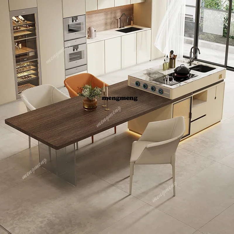 

New arrive Solid Wood Island Dining Table Integrated Electric Telescopic Multi-functiona lRestaurant Tables Integrated Table Fur