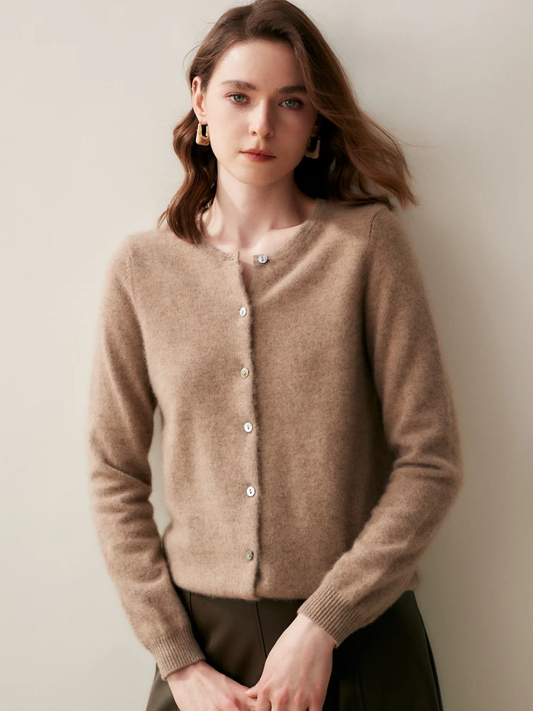 Long Sleeve Solid Cardigan  New Fashion Women Sweater 100% Pure Cashmere Tops O-Neck Jerseys Spring Autumn Winter Knitwear