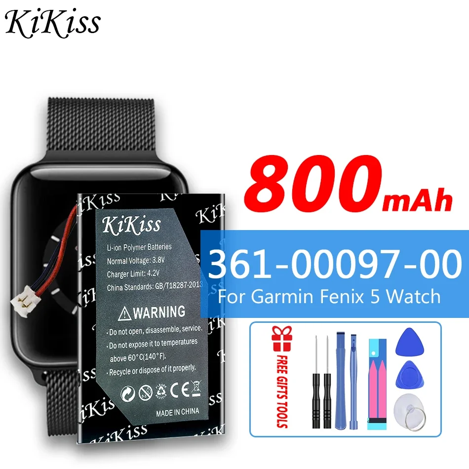 

KiKiss 800mAh 361-00097-00 Battery For Garmin Fenix 5 GPS Multi sport Training Watch Batterie Bateria