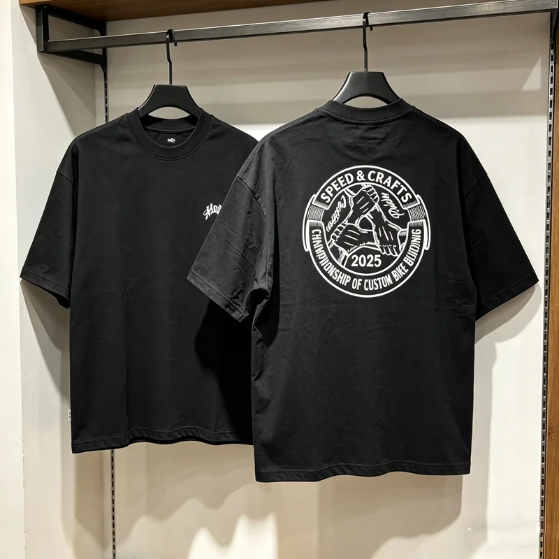 Madness MDNS Chain Triangular Handshake Print T Shirt Summer Men Women Black White Loose Short Sleeve Round Neck T-shirt Japan